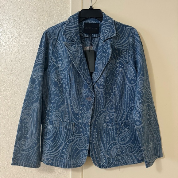 Solitaire Jackets & Blazers - NWT Solitaire Paisley Denim Jacket Size M